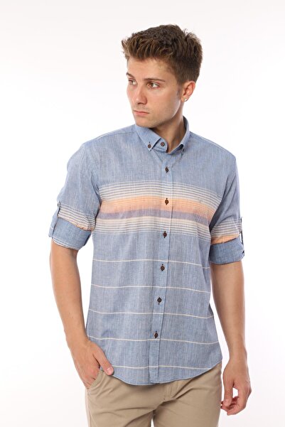 Fitmens قميص رجالي بقصة ضيقة وأكمام طويلة من الكتان مع علبة هدايا سهلة الكي F...