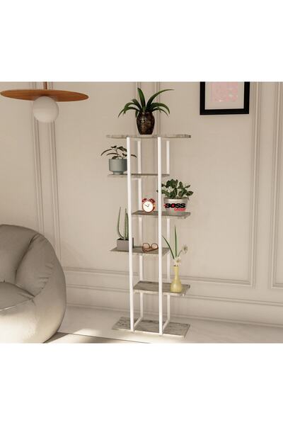Boss Group Titan Çiçeklik Beyaz Mermer Desenli 4 Katlı Saksı Standı - Modern ...