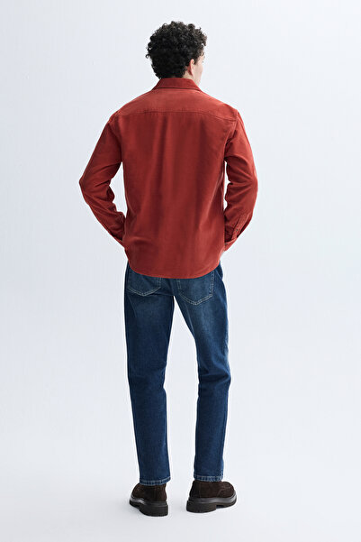 Mudo قميص مخملي بأكمام طويلة وقصة عادية