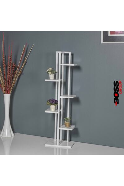 Boss Group Çiçeklik 6 Bölmeli Raf Çift Metal Çerçeveli Full Beyaz