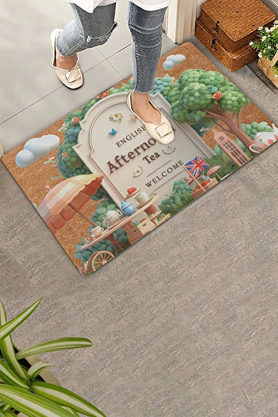Valerine Life Χαλάκι μπροστινής πόρτας Welcome με θέμα το βρετανικό Five Tea ...
