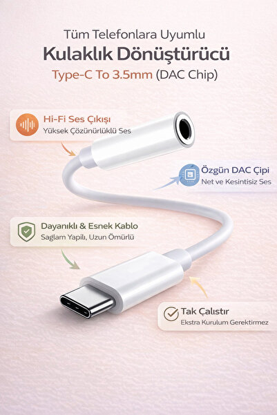 Etiget Type-C to 3.5mm DAC Kulaklık Adaptörü | Mikrofon Destekli