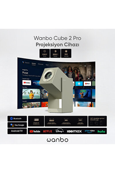 wanbo Cube 2 Pro Projeksiyon Cihazı 500 Ansilümen - Yeşil