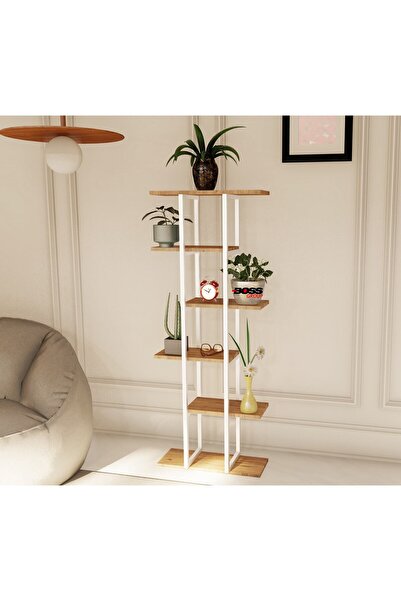 Boss Group Titan Çiçeklik Beyaz Ve Atlantik Çam Ahşap Desenli Saksı Standı De...