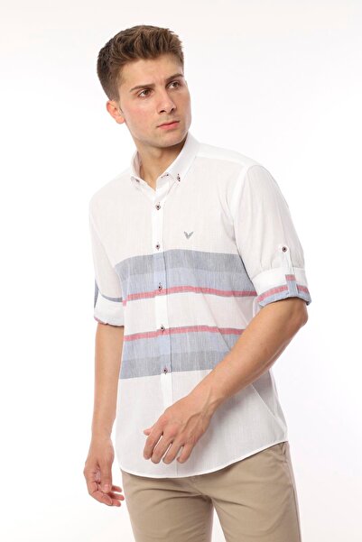 Fitmens Мъжка риза с дълъг ръкав, от лен, с панели, в подаръчна кутия, лесна ...