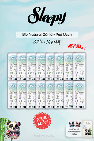 Sleepy 16 Al 14 Öde Günlük Ped Uzun 32'li Bio Natural ve Rosie Hediye