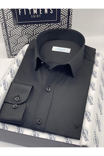 Fitmens قميص رجالي بقصة ضيقة وأكمام طويلة من الساتان مع صندوق هدايا سهل الكي ...