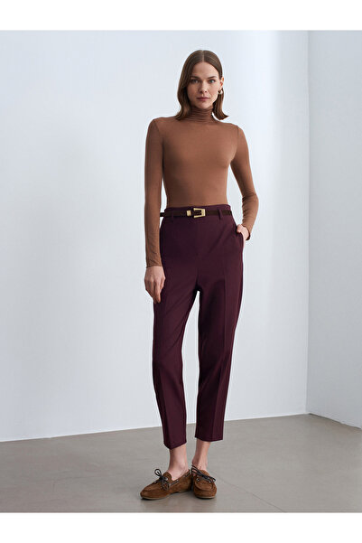 Dilvin 72242 Pantaloni cu centură talie înaltă - Burgundy