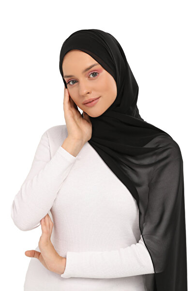 Altobeh Hazır Lüks Pratik Hijablı Şifon Şal Siyah