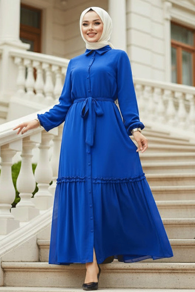 Neva Style Синя хиджаб рокля Sax с копчета 12443SX