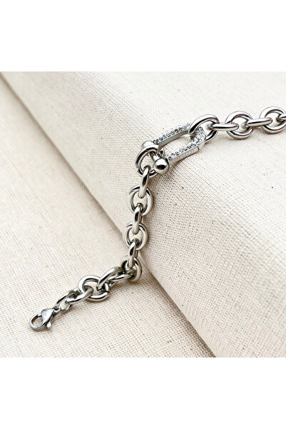 Siya Silver سوار سلسلة هوك من الفولاذ المقاوم للصدأ بحجر الزركون