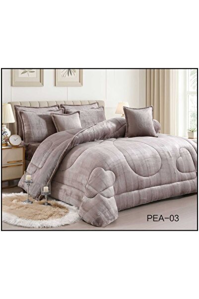 Roshen طقم مفرش 4 قطع نفر شتوي حشوة وسط مخمل ناعم مع فرو سادة ذو وجهين خامة م...