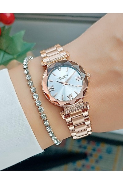 Tom Jones Orjinal 2 Yıl Garantili Kadın kol Saati Kesme Cam Rose Gold Renk+Bi...