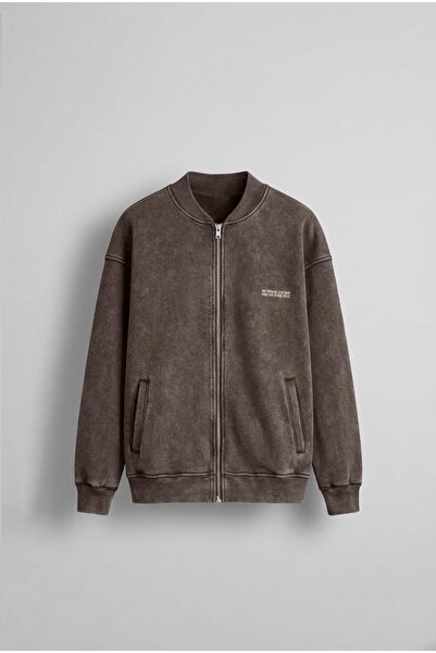 ablukaonline Hanorac oversize pentru bărbați, lavabil, cu fermoar, maro