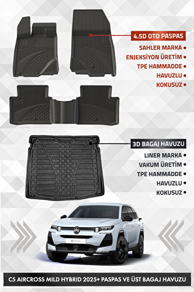 Sahler Citroen C5 Aircross Mild Hybrid 2025+ Uyumlu 4.5D Premium Havuzlu Pasp...