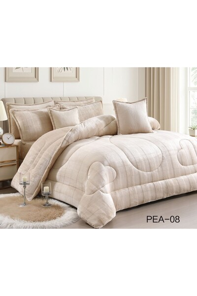 Roshen طقم مفرش 6 قطع نفرين شتوي حشوة وسط مخمل ناعم مع فرو سادة ذو وجهين خامة مخمل لحاف مقاس 250*230