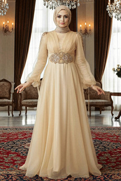 Neva Style فستان سهرة ذهبي مزين بالخرز 2249GOLD