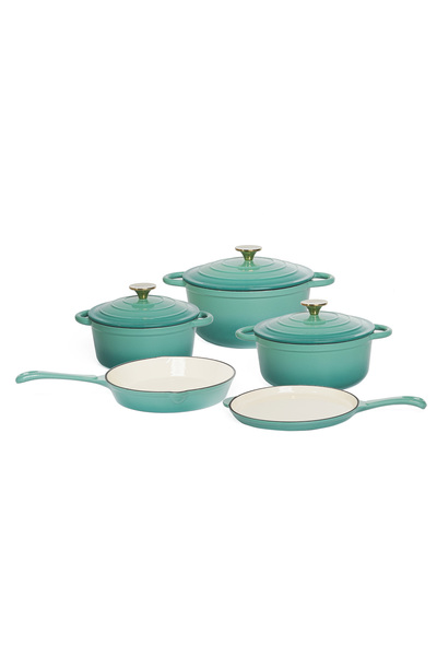 VAV GET 8-Piece Enameled Cast Iron Dutch Oven Set with Lids - Peacock Green