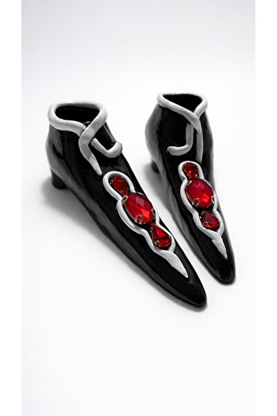 YAMYBEECANDLES Kırmızı Krista Taşlı Ayakkabı Şamdanlık, Mumluk