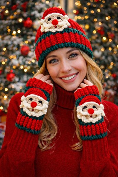 diğerr1 Santa Claus Gloves Beanie Set