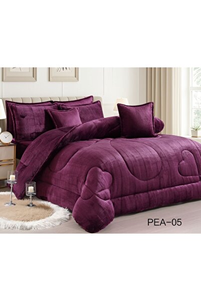 Roshen طقم مفرش 6 قطع نفرين شتوي حشوة وسط مخمل ناعم مع فرو سادة ذو وجهين خامة...