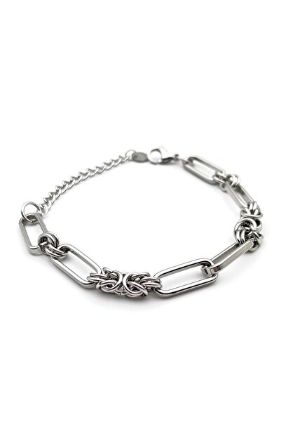 Siya Silver Rectangular Paperclip Chain Steel Bracelet