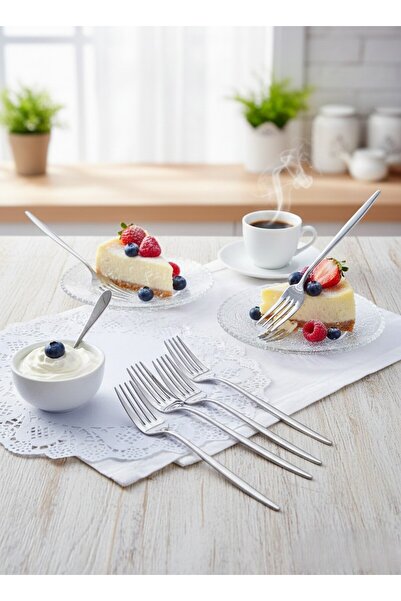 TARIK HOME شوكة حلوى فاخرة فضية اللون 6 قطع (18/10)