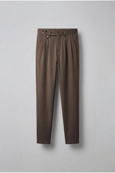 ablukaonline Ανδρικό παντελόνι από ανοιχτό καφέ πλισέ ύφασμα