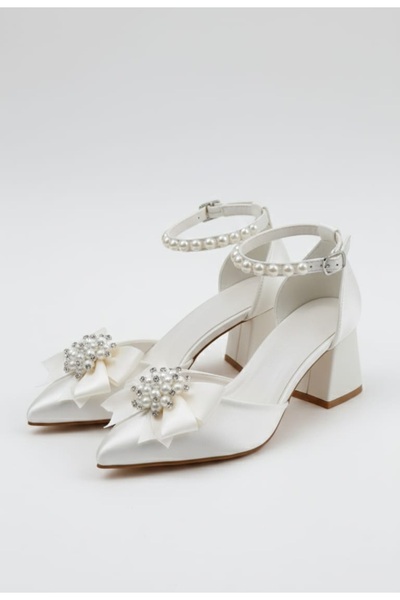 ŞAH أحذية فستان الزفاف ذات الكعب المنخفض مع شريط وحجر اللؤلؤ