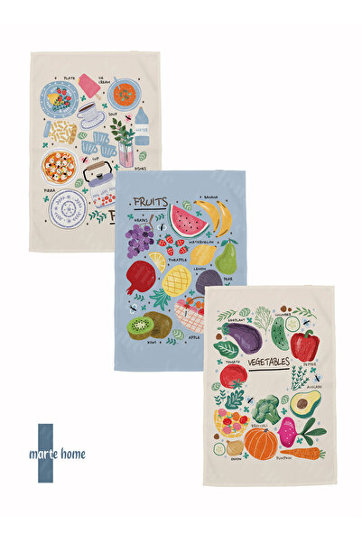 Marte Home RENKLİ BASKILI 3'LÜ SET 40x60 MUTFAK HAVLUSU, KURULAMA BEZİ