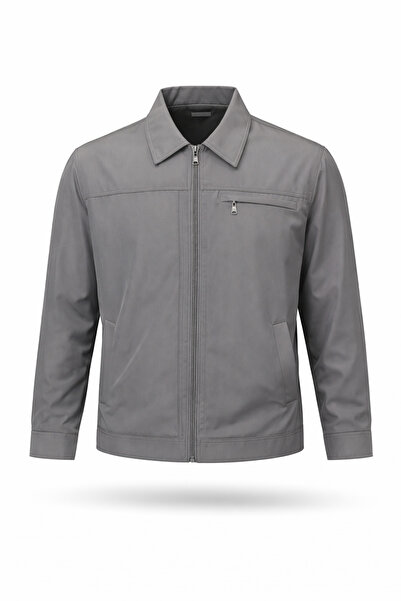 REGOS Erkek Gri Battal Boy Klasik Yakalı Ince Yazlık Mevsimlik Mont&ceket