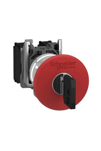 Schneider Electric Schneider XB4BS9442 22 mm Kilitli Acil Stop Butonu,1Nk,Anahtarlı Met