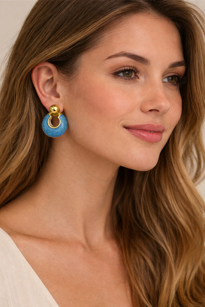 MİNYORA أقراط دائرية ذات مظهر حجري طبيعي مع تفاصيل ذهبية اللون - تصميم عصري و...