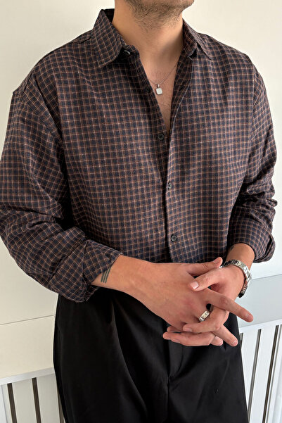 HYMAN Erkek Oversize %100 Pamuk Ekose Gömlek
