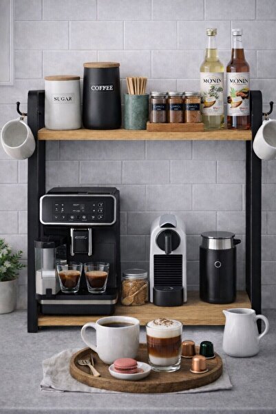 Bambus Home Mini Kahve Köşesi Mutfak Tezgah Üstü Ahşap Organizer 2 Raflı Bany...