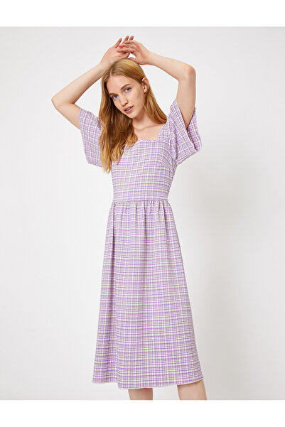 Koton Γυναικείο μωβ φόρεμα με κοντό μανίκι μίντι λαιμόκοψη 9YAL88019IW