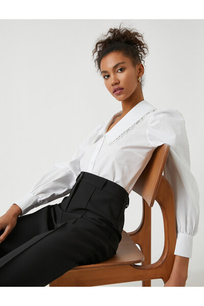 Koton Βαμβακερό μακρυμάνικο πουκάμισο με λαιμόκοψη