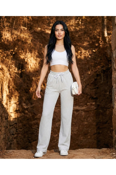 Miyalon Kadın Su Yolu Çizgili Lastikli Bol Paça Pantolon Eşofman Altı – Yazlık Rahat Stil ve Günlük Şıklık