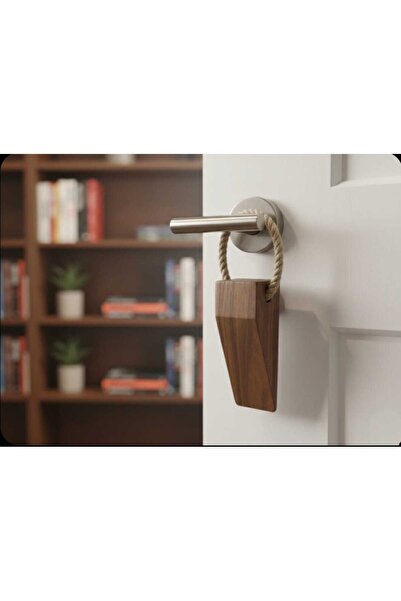 WoodBay 3 Adet Ceviz Ağacı Ahşap Kapı Stoperi - Kapı Tutucu Kaymaz Keçeli -El Yapımı Doğal Ahşap Halatlı