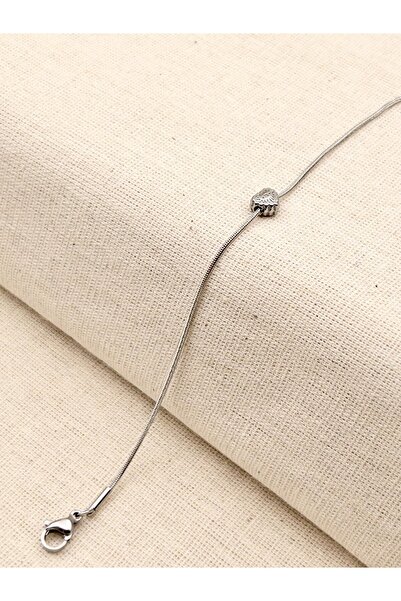 Siya Silver Non-Tarnish Steel Snake Chain Patterned Minimal Heart Bracelet