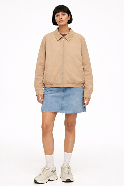 ozze butik Kadın Bej Fermuarlı Bomber Ceket Rahat Kesim Günlük Şık Mont