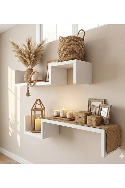 HomeBasics Şekilli Ahşap Duvar Rafı Dekoratif Süs Eşyaları Depolama Rafı Kita...