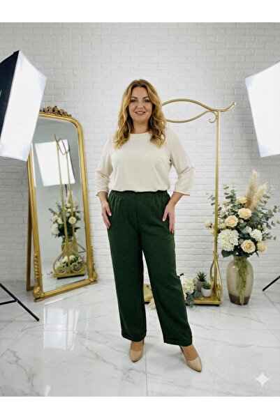 kaes giyim Women's Plus Size Comfortable Fit Linen Pants Without Pockets with...