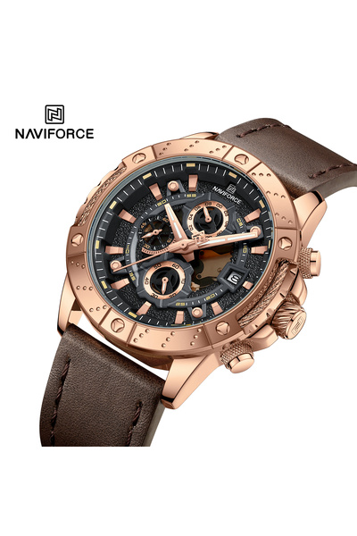 Naviforce 3 Atm Water Resistant Leather Band Men's Wrist Watch - E.Nvf.K.9110Ks