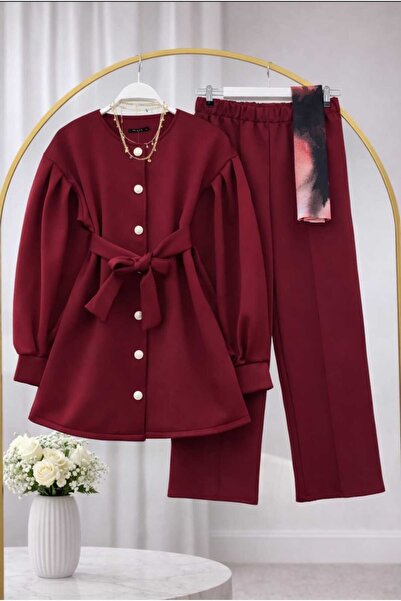 MODA VEDAT Women's Balloon Sleeve Tunic - Pants Scuba Suit -0561