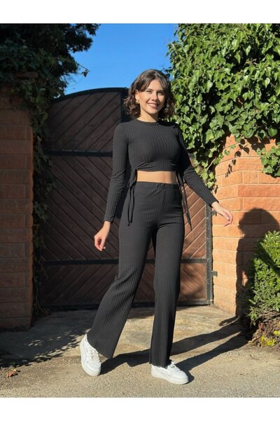 Modayakamoz Women's Side Tie Wide Leg Corduroy Camisole Double Suit