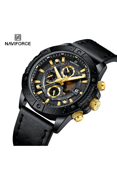 Naviforce ساعة يد رجالية مقاومة للماء حتى 3 ضغط جوي بسوار جلدي - وظائف داخلية...