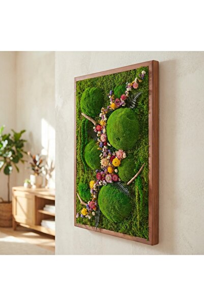 PALPABLEARTSHOP Baharın Renkleri – Moss & Kurutulmuş Çiçeklerle El Yapımı Yosun Tablo