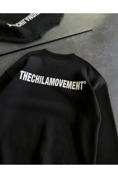 ALPACO    Hanorac oversize cu imprimeu de iarnă cu guler rotund - negru