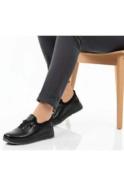 Elit Dues 0415 Siyah Tam Ortopedik Rahat Mevsimlik Günlük Kadın Ayakkabı